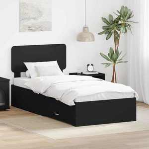 vidaXL Cadru de pat cu headboard Negru 100 x 200 cm Lemn compozit imagine