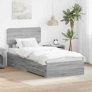 vidaXL Cadru de pat cu headboard Gri Sonoma 75 x 190 cm Lemn compozit imagine