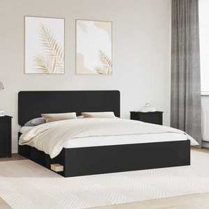 vidaXL Cadru de pat cu headboard Negru 200 x 200 cm Lemn de pin masiv imagine