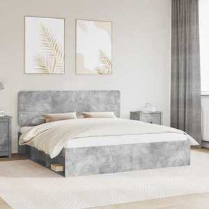 vidaXL Cadru de pat cu headboard Beton 200 x 200 cm Lemn de pin masiv imagine