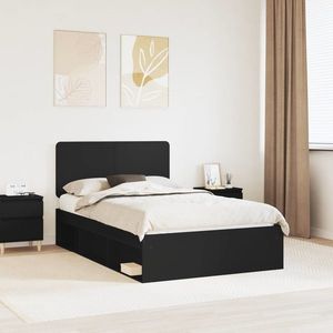 vidaXL Cadru de pat cu headboard Negru 120 x 190 cm Lemn de pin masiv imagine