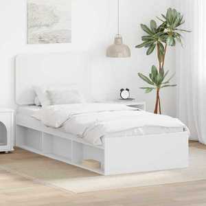 vidaXL Cadru de pat cu headboard Alb 100 x 200 cm Lemn de pin masiv imagine