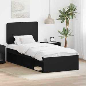 vidaXL Cadru de pat cu headboard Negru 90 x 190 cm Lemn de pin masiv imagine