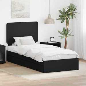 vidaXL Pat cu storage cu headboard Negru 90 x 190 cm Lemn compozit imagine