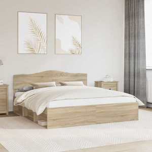 vidaXL Cadru de pat cu headboard Sonoma 200 x 200 cm Lemn de pin masiv imagine