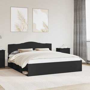 vidaXL Cadru de pat cu headboard Negru 180 x 200 cm Lemn de pin masiv imagine