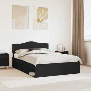 vidaXL Cadru de pat cu headboard Negru 160 x 200 cm Lemn de pin masiv imagine