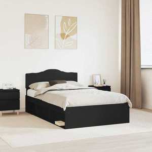 vidaXL Cadru de pat cu headboard Negru 120 x 200 cm Lemn de pin masiv imagine