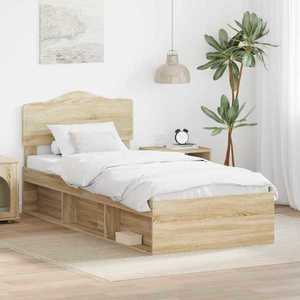 vidaXL Cadru de pat cu headboard Sonoma 100 x 200 cm Lemn de pin masiv imagine