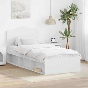 vidaXL Cadru de pat cu headboard Alb 90 x 200 cm Lemn de pin masiv imagine