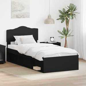 vidaXL Cadru de pat cu headboard Negru 90 x 200 cm Lemn de pin masiv imagine