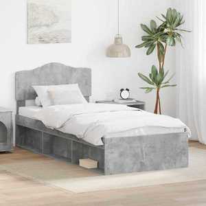 vidaXL Cadru de pat cu headboard Beton 90 x 200 cm Lemn de pin masiv imagine