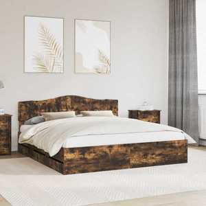vidaXL Cadru de pat Stejar fumuriu 200 x 200 cm Lemn Ingineresc imagine