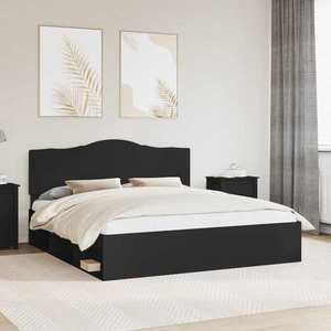 vidaXL Cadru de pat cu headboard Negru 200 x 200 cm Lemn de pin masiv imagine