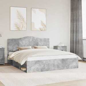 vidaXL Cadru de pat cu headboard Beton 200 x 200 cm Lemn de pin masiv imagine