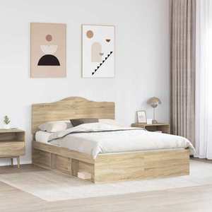 vidaXL Cadru de pat cu headboard Sonoma 140 x 190 cm Lemn de pin masiv imagine