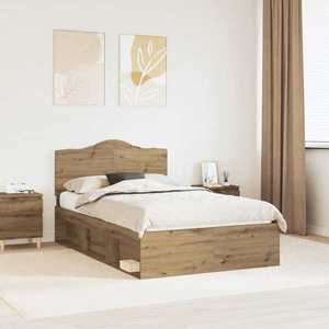 vidaXL Cadru de pat Stejar artizanal 135 x 190 cm Lemn de pin masiv imagine