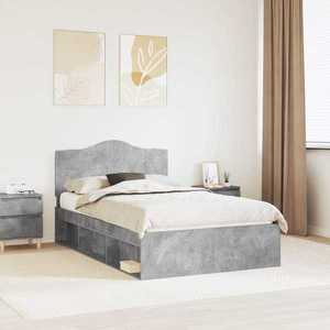 vidaXL Cadru de pat cu headboard Beton 120 x 200 cm Lemn de pin masiv imagine