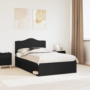 vidaXL Cadru de pat cu headboard Negru 120 x 190 cm Lemn de pin masiv imagine