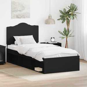vidaXL Cadru de pat cu headboard Negru 90 x 190 cm Lemn de pin masiv imagine