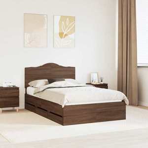 vidaXL Cadru de pat cu sertar Stejar maro 135 x 190 cm Lemn Ingineresc imagine