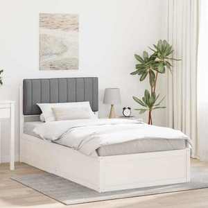 vidaXL Cadru de pat cu tăblie tapițată Gri deschis 100 x 200 cm imagine