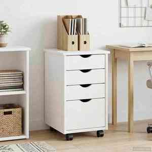 vidaXL Cabinet mobil cu roata Alb 34 x 39 x 56 cm Lemn masiv de pin imagine