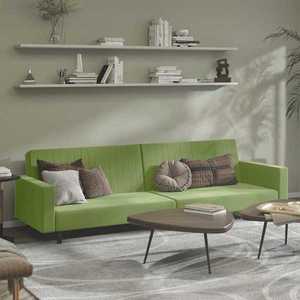 vidaXL Canapea extensibilă cu 2 locuri, verde deschis, catifea imagine
