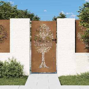 vidaXL Poartă de grădină 85x175 cm, oțel corten, design copac imagine