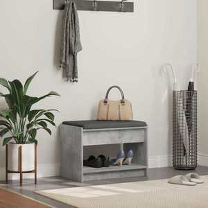 vidaXL Bancă pentru hol cu pernă cu raft Gri Beton 63 x 38 x 45 cm imagine