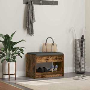 vidaXL Bancă pentru hol cu pernă cu raft Stejar Afumat 63 x 38 x 45 cm imagine