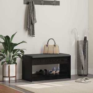 vidaXL Bancă pentru hol cu pernă cu raft Stejar Negru 83 x 38 x 45 cm imagine