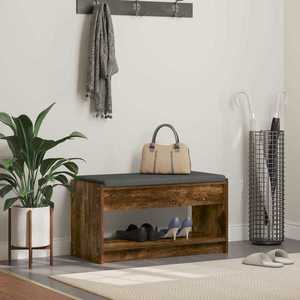 vidaXL Bancă pentru hol cu pernă cu raft Stejar Afumat 83 x 38 x 45 cm imagine