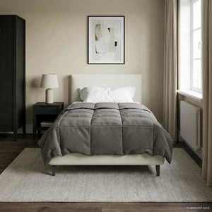 vidaXL Duvet complet pe tot parcursul anului Gri deschis 155 x 220 cm imagine