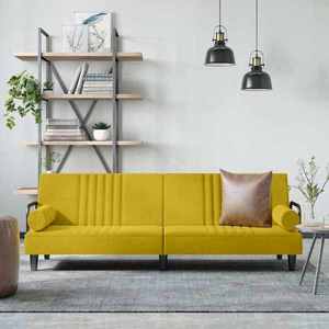 vidaXL Canapea extensibilă cu cotiere, galben, catifea imagine