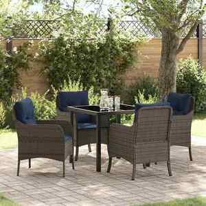 vidaXL Set de masă pentru grădină cu pernă 5 pcs Gri poliratan imagine