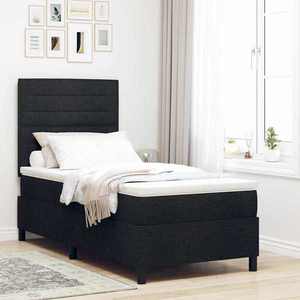 vidaXL Pat cu arcuri cu saltea cu headboard Negru 90 x 190 cm țesătură imagine