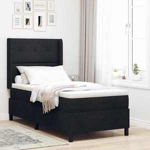 vidaXL Pat cu arcuri cu saltea cu headboard Negru 190 x 90 cm țesătură imagine