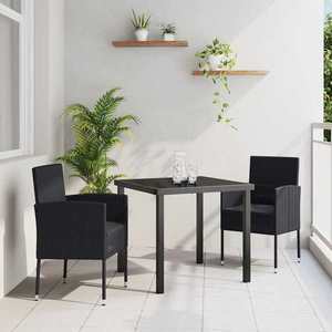 vidaXL Set de masă pentru grădină cu pernă 3 pcs Negru poliratan imagine