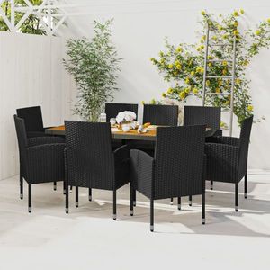 vidaXL Set mobilier de exterior, 9 piese, negru, poliratan imagine
