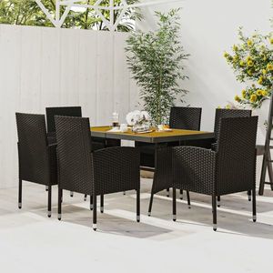 vidaXL Set mobilier de exterior, 7 piese, negru, poliratan imagine
