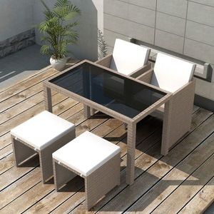 vidaXL Set mobilier de exterior cu perne, 5 piese, bej, poliratan imagine