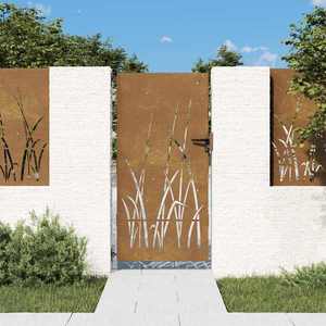 vidaXL Poartă de grădină 85x175 cm, oțel corten, design cu iarbă imagine