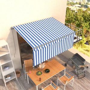 vidaXL Copertină retractabilă manual cu stor, albastru & alb, 3x2, 5 m imagine