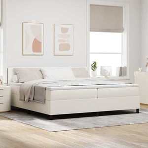 vidaXL Pat cu arc LED Crema și Alb 200 x 200 cm Țesătură din corduroy imagine