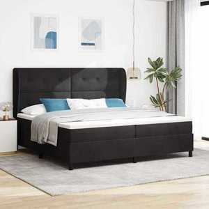 vidaXL Pat cu arcuri cu saltea cu headboard Negru 200 x 200 cm Catifea imagine