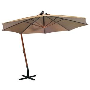 vidaXL Umbrelă suspendată cu stâlp, gri taupe, 3, 5x2, 9 m, lemn de brad imagine