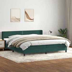 vidaXL Pat box spring cu saltea, verde închis, 180x220 cm, catifea imagine