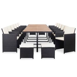 vidaXL Set mobilier de exterior cu perne, 17 piese, negru, poliratan imagine