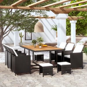 vidaXL Set mobilier de exterior cu perne, 11 piese, negru, poliratan imagine
